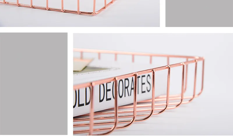Nordic style Danish ins gold A4 storage basket Rose gold wrought iron storage basket Desktop fruit finishing