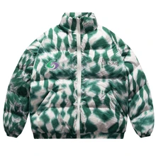 

Hip Hop Parka Jacket Streetwear Tie Dye Embroidery Letter Print Padded Jacket 2021 Men Harajuku Cotton Winter Jacket Coat Warm