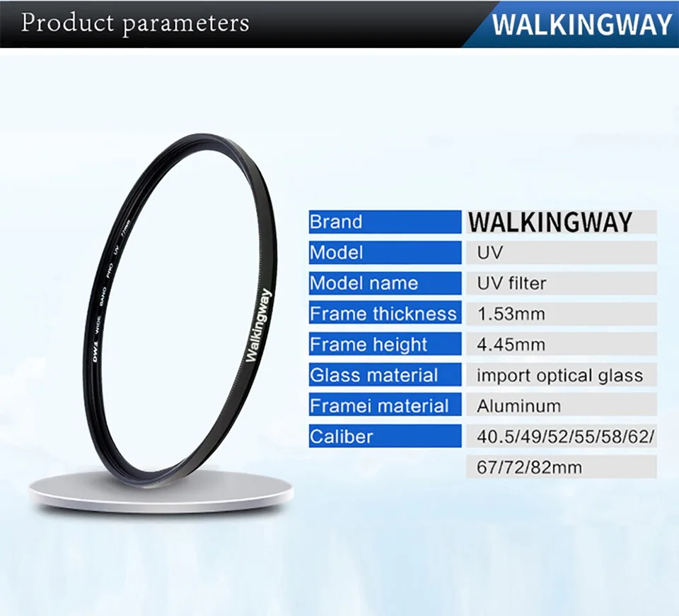 Description Picture 5 of itemWalkingway UV Filter 77mm 67mm 55mm Camera Filter Ultra-Violet Lens Protector Filter 49 52 55 58 62 72 82 Filter for DSLR Camera