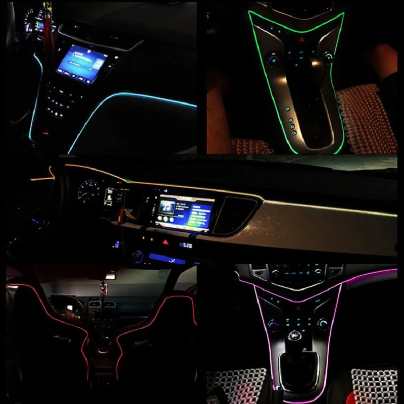 Car Interior EL Wire Ambient LED Flex Rgb Strip Auto Flexible Atmosphere  Neno Tube Soft USB Lamp Lighting Strip Rope Tape Light