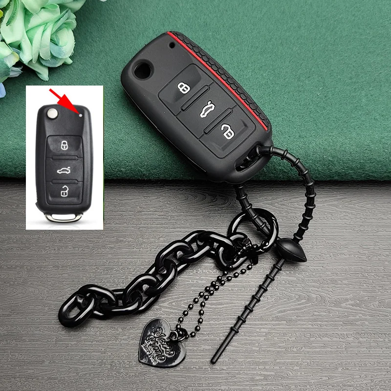 Car Key Shell Flip Key Fob Shell Rubber Car Products Key Fob Protect Skin Cover Case Shell VW Volkswagen Virtus Flip Remote keychain Holder Accessories