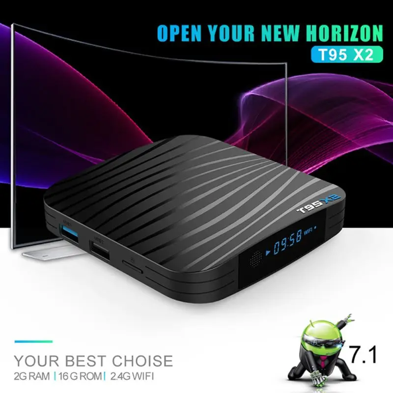 T95x2 wifi Smart tv Box 2 ram+ 16GB rom USB 3,0 Четырехъядерный 4K высокой четкости 2,4G wifi медиаплеер