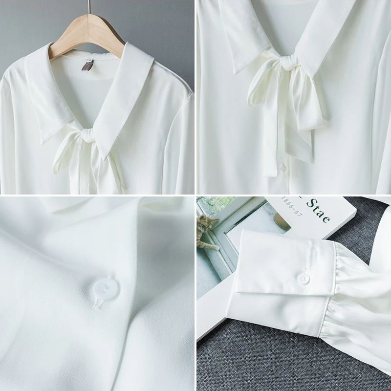 Шифоновая женская блузка Осенняя Модная рубашка с v-образным вырезом и длинными рукавами офисная блузка тонкие повседневные топы женские простые элегантные блузки