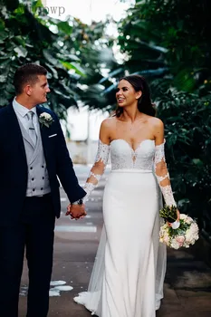 

YiMinpwp Country Mermaid Wedding Dresses Sweet Heart Sweep Train Lace Appliques Garden Beach Bridal Gowns vestidos de novia