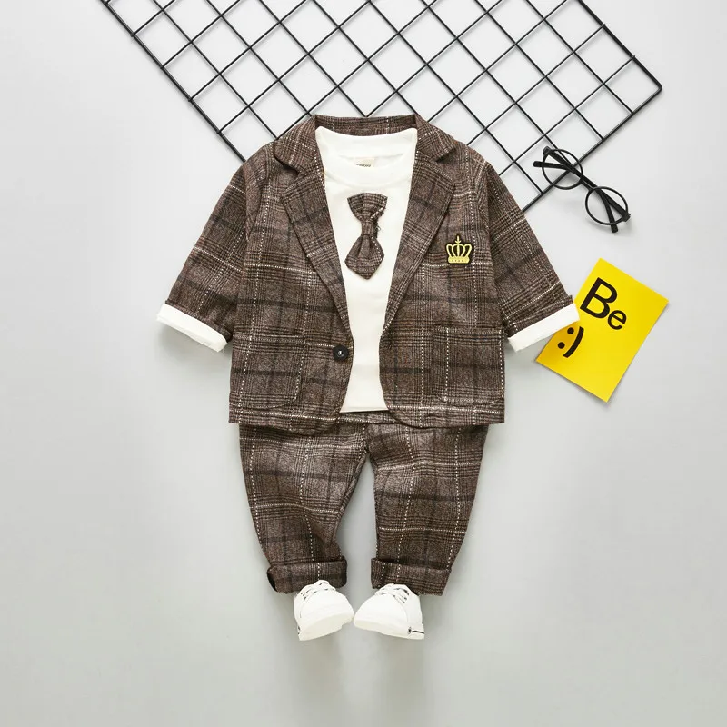 Коллекция года, осенняя хлопковая одежда для мальчиков детская рубашка с длинными рукавами в джентльменском стиле с галстуком и отворотами костюмы из 3 предметов комплекты одежды для малышей спортивный костюм для малышей