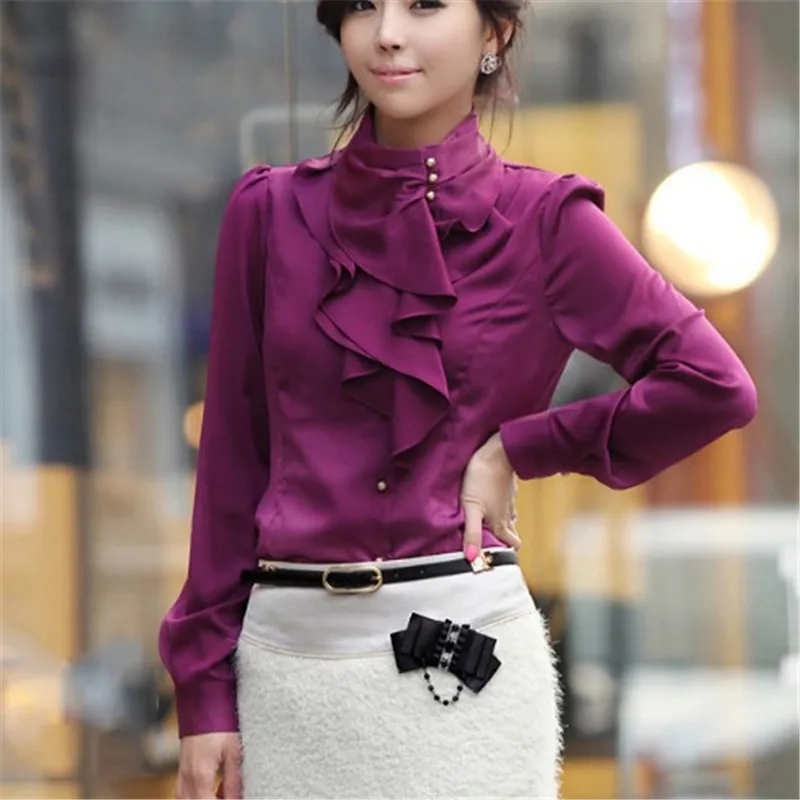 Женская блузка с длинным рукавом и воротником стойкой размеры до XXXL|blouse xxxl|ruffle