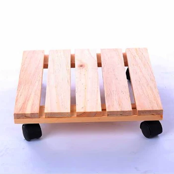 

Moving Tray Indoor Square Wood Durable With Wheels Plant Stand Holder Protect Floor Garden Decoration Flower Striped Pot Base