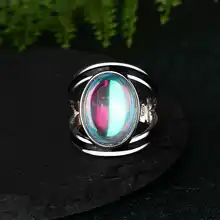Огромный овальный Радужный Лунный Камень кольцо для женщин и мужчин обручальное свадебное кольцо Sz 6-10
