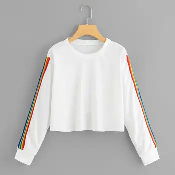 

DANALA 2019 Autumn Fashion Sweatshirt For Women Short T-shirt Cool Stree Style Dancing Top Hip-hop New Simple Two Line Pattern