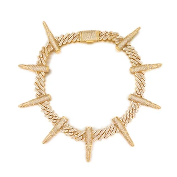 

Solid Gold Plated Bling Bling Iced Out Lab Diamond Bullet Miami Cuban Link