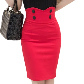 

Fashion Office Lady Bodycon Skirt With Button 2020 Summer Women High Waist Pencil Skirts Sexy Elastic Ladies Mini Pencil Skirts