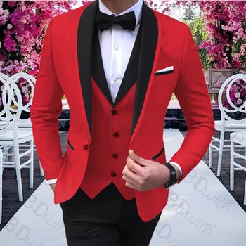 

Wedding Suits For Men Slim Fit Men's Formal Business Red costume Shawl Lapel Men clothes Formal Terno Masculino Clothing