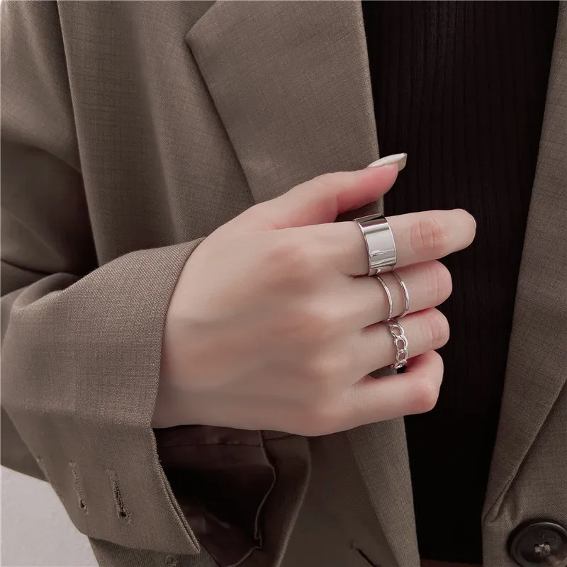 Punk Hip Hop Chain Rings Set Cross For Men Teen Girls Gothic Finger Rings Party Jewelry Open End Adjustable women rings