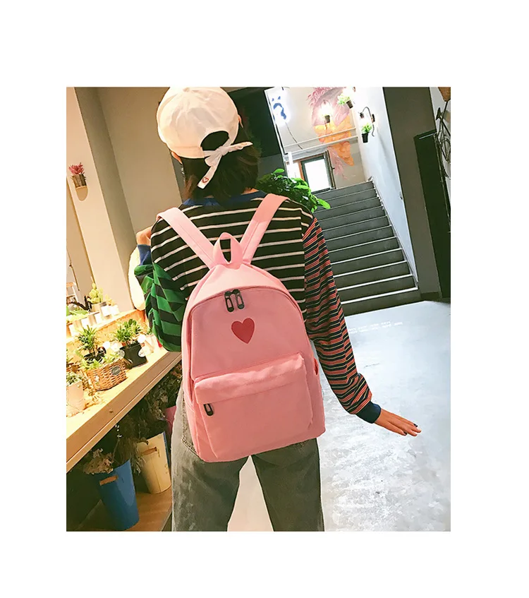Корейский стиль Ulzzang Harajuku простая ткань девушки сердце рюкзак кампус средней школы студентов школьная сумка женская большая емкость