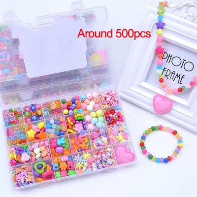 Variety(500pcs) Красочные Сделай Сам браслет из бусин игрушки Дети бисерное кольцо девочка подарок пластиковые бусины для детей бусины для изготовления бижутерии набор ручной работы Искусство ремесло - Цвет: Variety(500pcs)