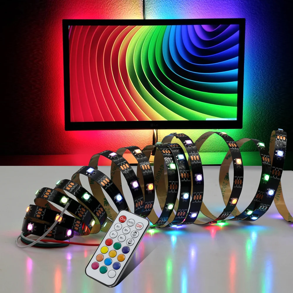 LED Strip Dream Color Set WS2812B RGB Runing Color Changeable USB 5V LED Strip+ 21Key Controller+ Power Adapter