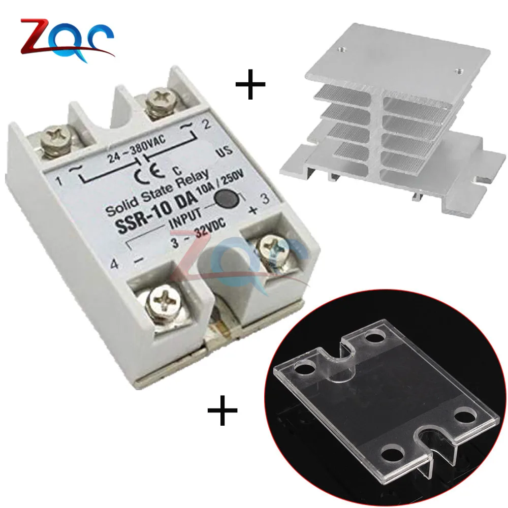 Твердотельные реле SSR-10DA SSR-25DA SSR-40DA 10A 25A 40A на самом деле 3-32 В постоянного тока в переменный 24-380V AC SSR 10DA 25DA 40DA с корпус теплоотвода