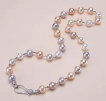 

HUGE 12-13MM SOUTH SEA ROUND MULTICOLOR PEARL NECKLACE 20INCH 925S kkk