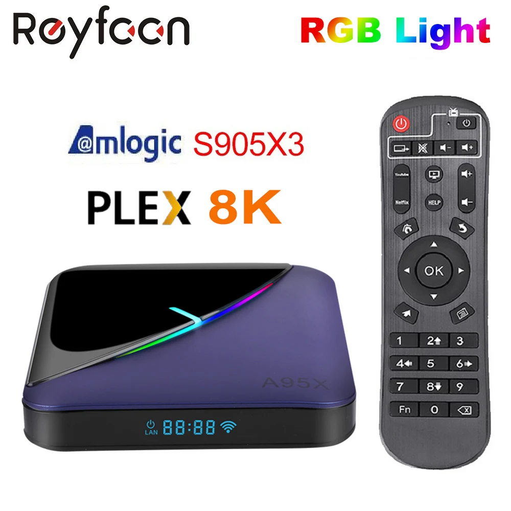 A95X F3 RGB светильник ТВ Box Amlogic S905X3 Android 9 0 4 Гб 64 оперативной памяти 32 встроенной