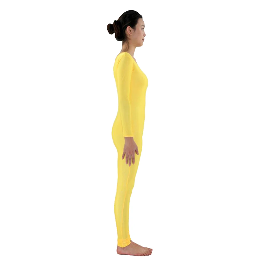 Adult Spandex Bodysuit Catsuit Dance Costume Stretch Unitard Jumpsuit Yellow XL