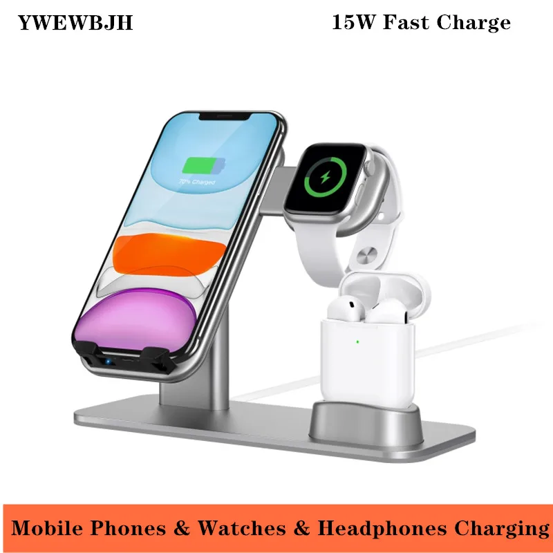 

YWEWBJH Wireless Charger For iPhone 11 PRO MAX 15W Qi Quick Charge Fast Charger Stand For Watch 5 4 3 2 1