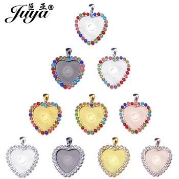 

3pcs/lot 25mm Heart Cabochon Pendant Base Blank With Rhinestones Metal Filled Frame Bezel Settings DIY Jewelry Making Findings