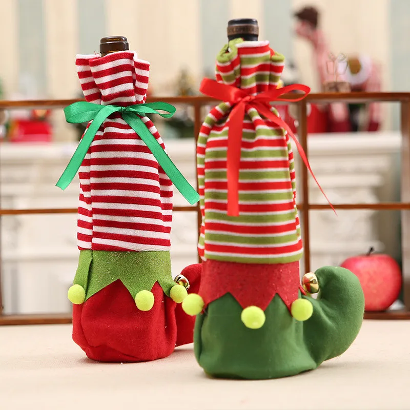 1 шт. рождественские чулки милые лодки мультфильм Санта Клаус эльф многоцветные держатели для винных бутылок Обложка Сумки Дети подарки из