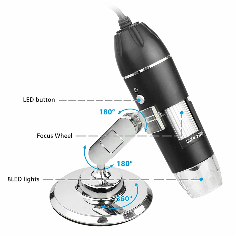 

OTG Digital Microscope AVI Camera 8-LED Endoscope USB Magnification Micro-Scope Lens 640x480