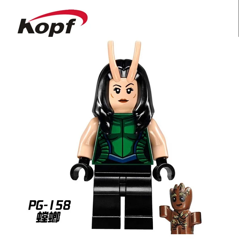 PG158 Without Box 20 шт. PG158 строительные блоки Mantis Разрушитель ракета енот стражи Галактики Супер Герои Кирпичи игрушки для детей - Цвет: PG158 Without Box