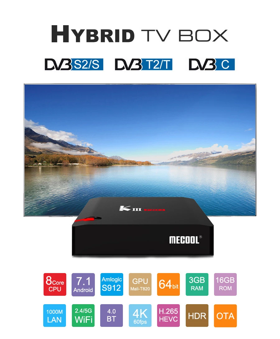 MECOOL 4K HDR smart tv box KIII PRO DVB-S2 DVB-T2 DVB-C Android 7,1 IP tv Box 3 Гб 16 Гб wifi blutooth android телеприставка