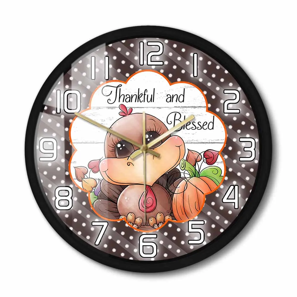 

Счастливые и благородные настенные часы с активацией звуком на День Благодарения, маленькая Турецкая тыква, светильник, настенные часы, подарок на День Благодарения