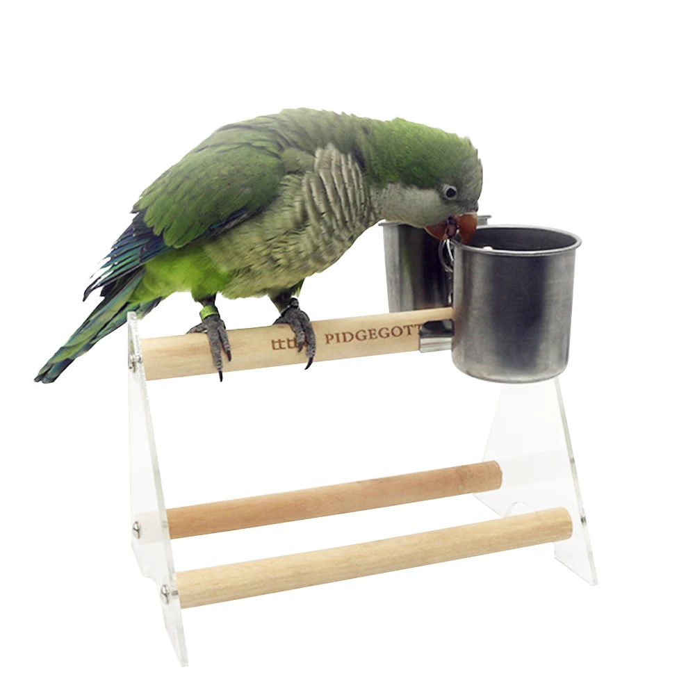 Bird Feeder Cups Food Water Feeding Double With Clip Stainless Steel Parrot Cage Stand Supplies | Дом и сад