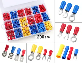 

1200pcs Electrical Connectors Sopoby Insulated Crimp Terminals, Mixed Assorted Lug Kit Ring Fork Spade Butt Connector Set