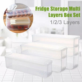 

Plastic Storage Bins Refrigerator Storage Box 1/2/3 Layers Food Storage Containers Kitchen Fridge Cabinet Freezer Organizer