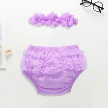 Детские трусы для девочек; модные хлопковые фатиновые шорты с оборками и эластичной резинкой на талии; повязка на голову; одежда; мягкое однотонное детское нижнее белье;# G2