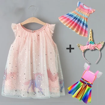 

2020 New Arrival Girls Dresses Spring Long Sleeve Striped Colorful Color Rainbow Children's Clothing Princess Fluffy Party Dress