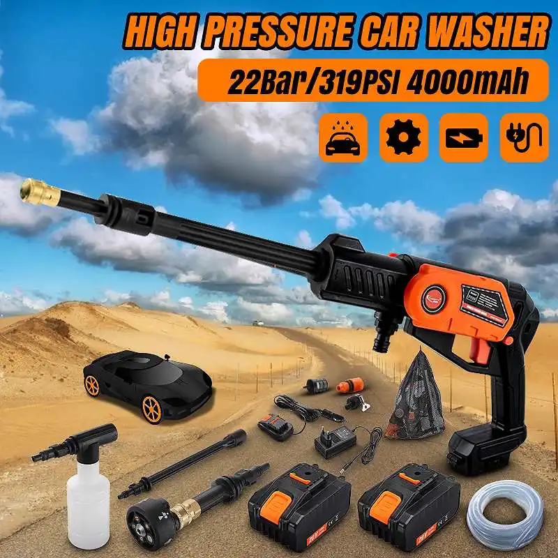 US $110.15 200W 04000mAh Electric High Power Pressure Washer 319PSI Power Jet Wash Car Cleaner Portable Rechargable Water Cleaner Sprayer