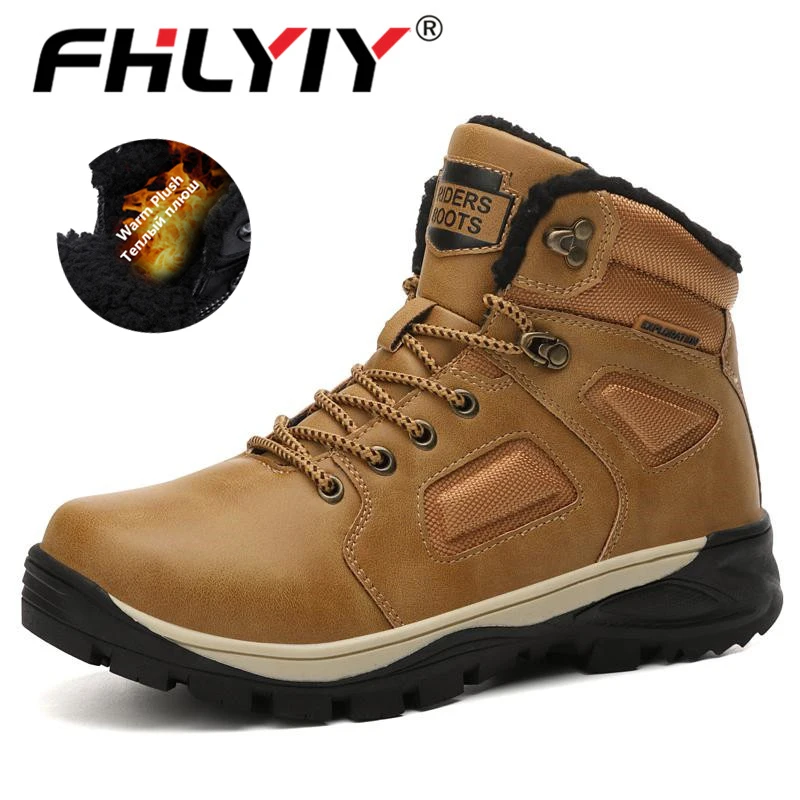 Fur Yellow Fhlyiy/Брендовые мужские зимние ботинки; теплые мужские ботинки; высококачественные Водонепроницаемые кожаные кроссовки; мужские походные ботинки; Размер 47 - Цвет: Fur Yellow