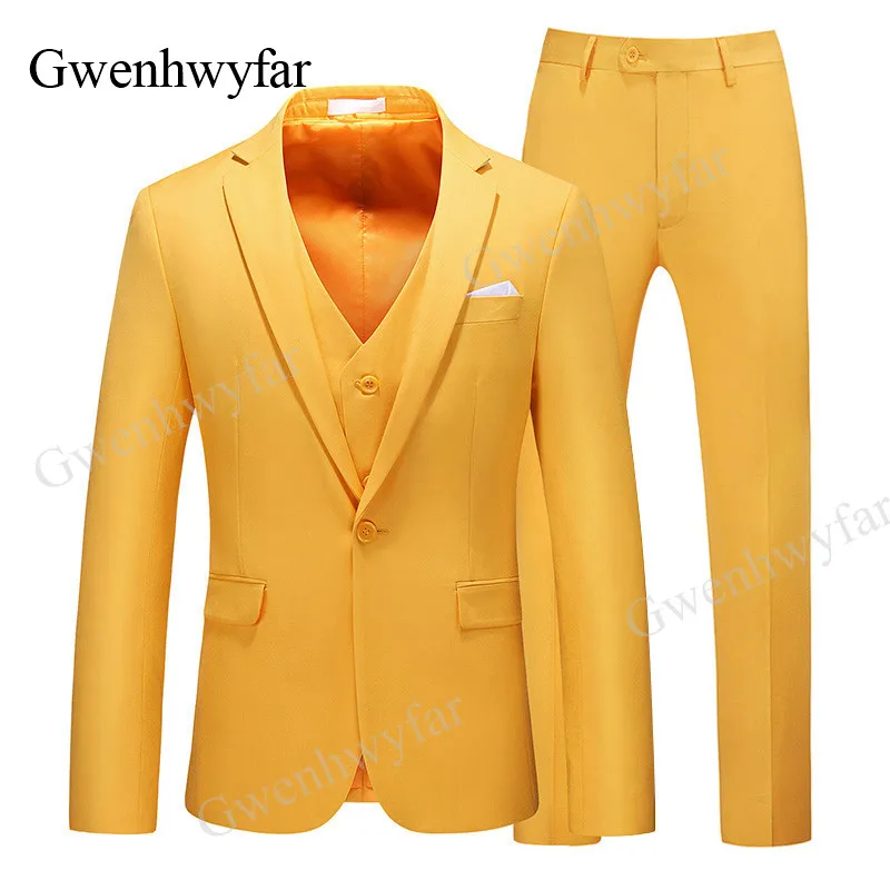 Gwenhwyfar (пиджак + брюки жилет) оранжевые мужские костюмы смокинги для жениха 3
