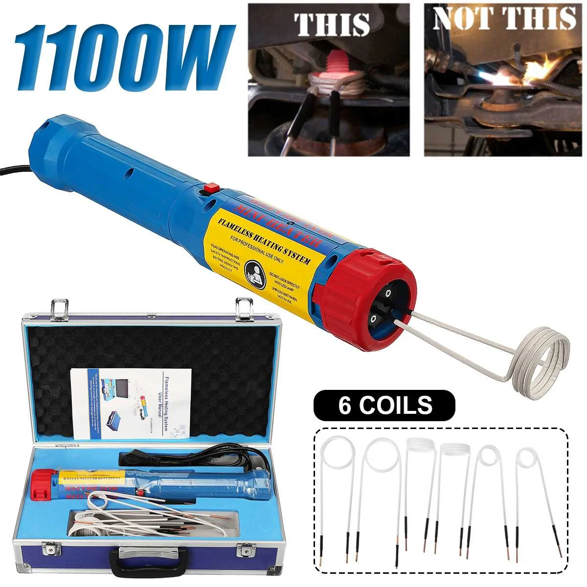 1100W 220V Flameless Mini Induction Heater With 8PC Coil Kits Head