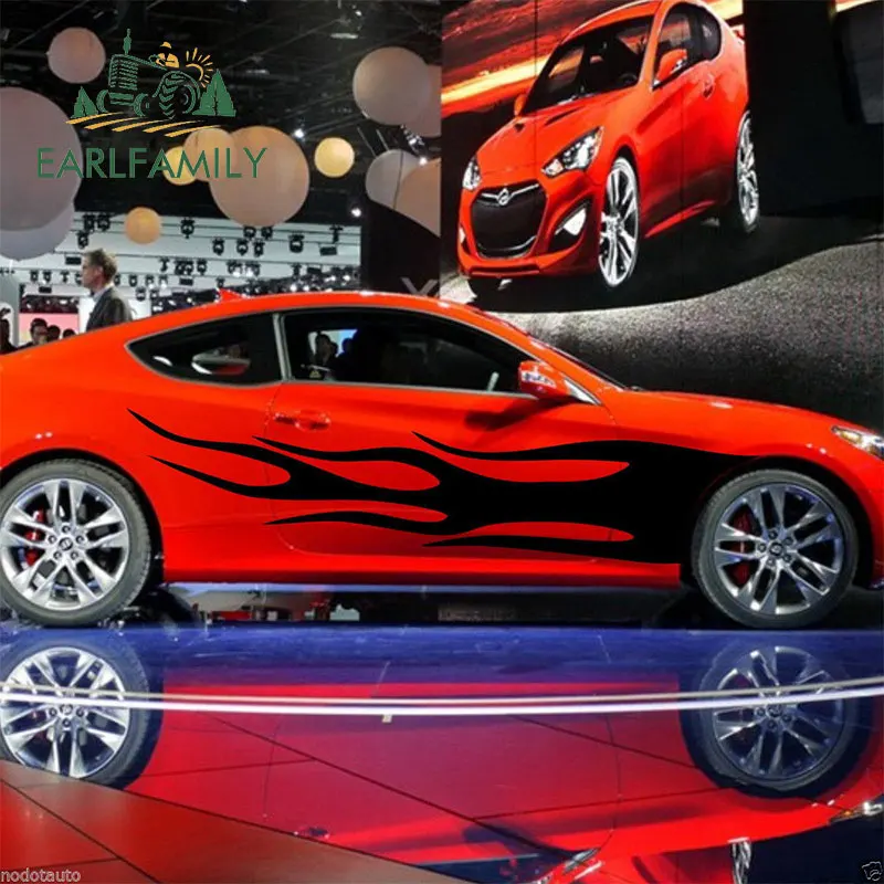 EARLFAMILY, 200 см x 38,4 см, 2x, пламя, горячий огонь, графика, автомобильная наклейка, s, дверные наклейки, авто виниловые наклейки для украшения автомобиля