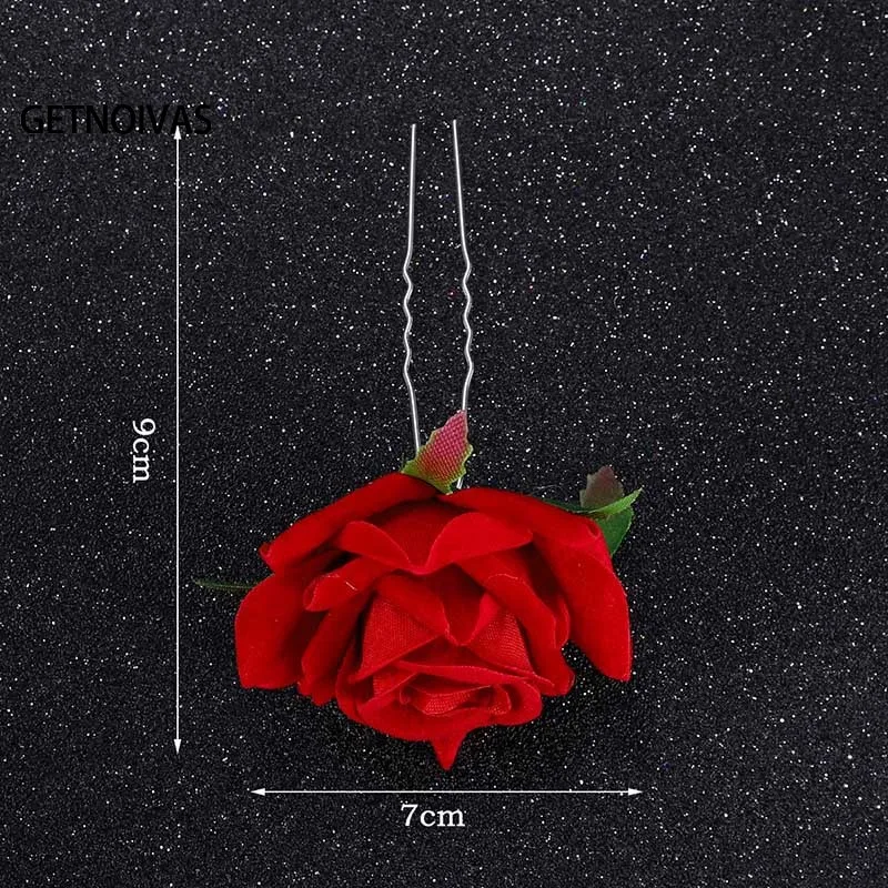 Jewelry Accessories Hair Accessory Hair Headdress Bridal Headwear U Type Red Rose Wedding Bride Jewelry Women Hair Accessories Hair Fork Silk Flower Headdress Handmade Bridal Party Headpieces SL
