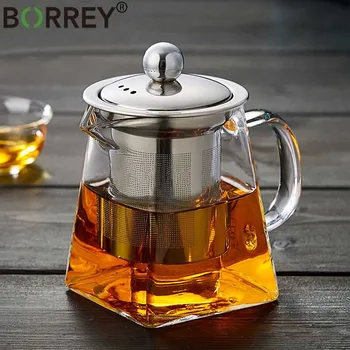 

BORREY Heat Resistant Glass Teapot With Stainless Steel Tea Infuser Filter Flower Tea Kettle Kung Fu Tea Set Puer Oolong Teapot