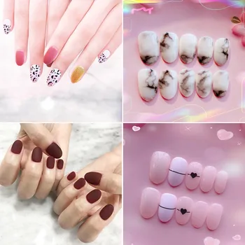 

24Pcs/Set Fake Nails Tips Top Finish Design Removable Tips Nail Art Decor Nails Art Decoration Fake Extension Tips With Glue SK8