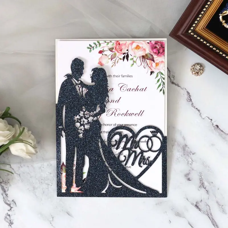  10pcs/set Glitter Laser Cut Mr & Mrs Wedding Invitations Card Party Supplies - 4.00031E+12