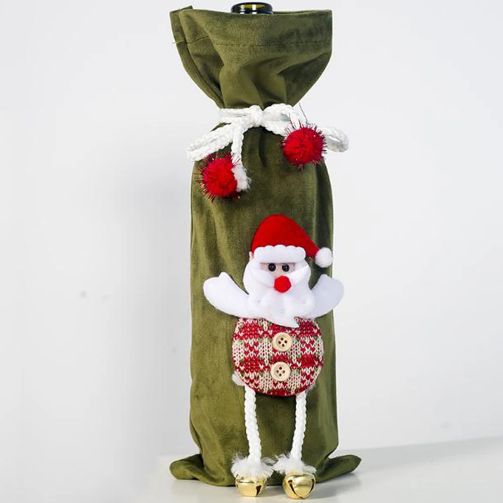 Christmas Wine Bottle Covers Bag Santa Clause Snowman Linen Champagne Bottle Covers Christmas Party Home Decor Table - Цвет: C Green old man