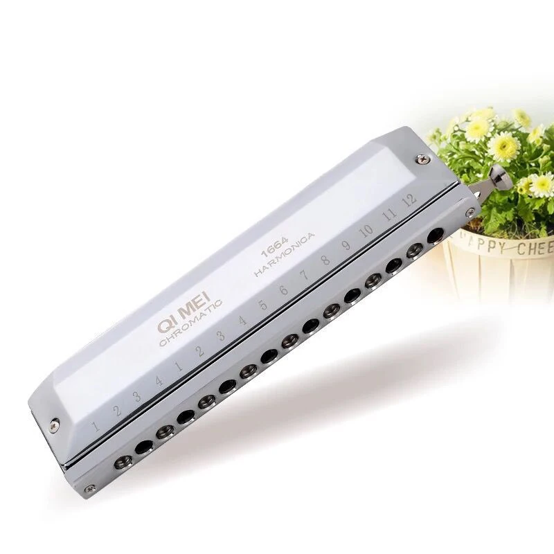 Qimei Harmonica 16 Holes 64 Tones Mouth Organ Instrumentos Key C Professional Chromatic Harp Musical Instruments Recital Grade