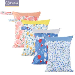 Elinfant bolsa de fralda impermeável, 2 peças, reutilizável, moderna, estampas, seca, molhada, bolso duplo, alça de pano, 30*40cm, atacado