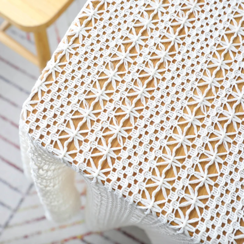 Fowecelt Hollow Out Macrame Table Runner Modern Boho White Wedding Dining Table Decoration Aesthetic Room Decor