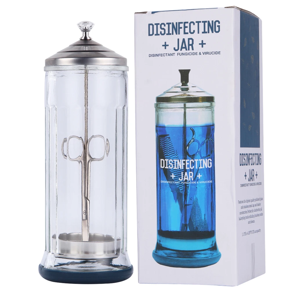 Manicure Tools Disinfection Jar, Salons & Barbers Nail Nipper Tweezer Tattoo Pedicure Appliance Tool Sanitizing Glass Bottle